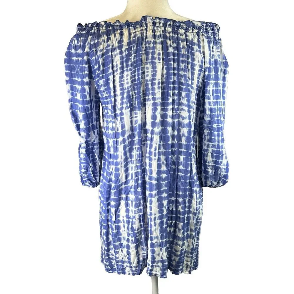 Tie Dye On Off The Shoulder Boho Peasant Hippie Bishop Sleeve Blouse Tunic Small